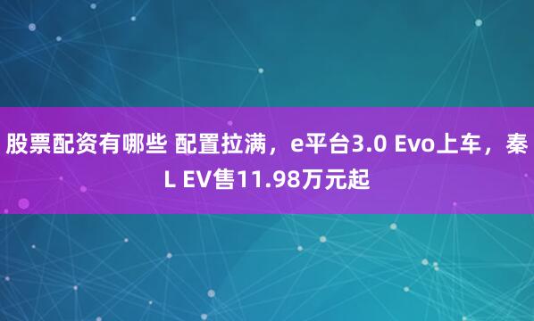 股票配资有哪些 配置拉满，e平台3.0 Evo上车，秦L E
