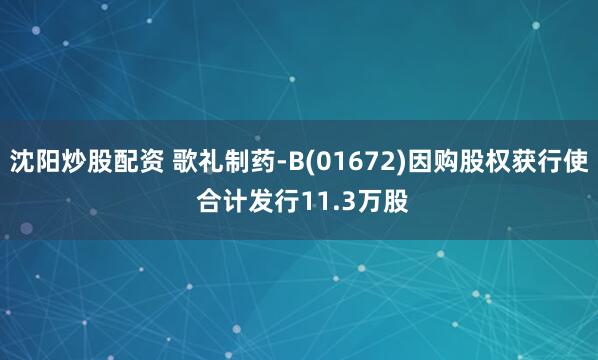 沈阳炒股配资 歌礼制药-B(01672)因购股权获行使 合计发行11.3万股