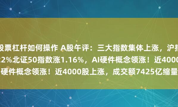 股票杠杆如何操作 A股午评：三大指数集体上涨，沪指涨0.43%创指涨1.22%北证50指数涨1.16%，AI硬件概念领涨！近4000股上涨，成交额7425亿缩量214亿